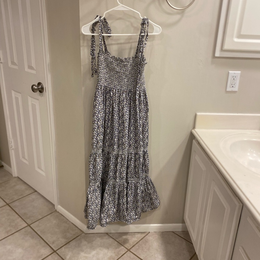 Black and White Smocked Tiered Maxi Sundress